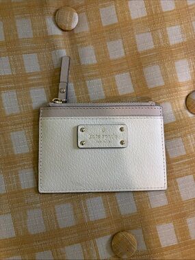 kate spade cream and beige leather zip card wallet
